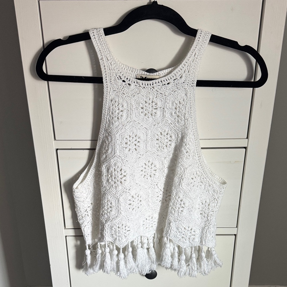 Show Me Your MuMu White Crochet Tassel Crop Top